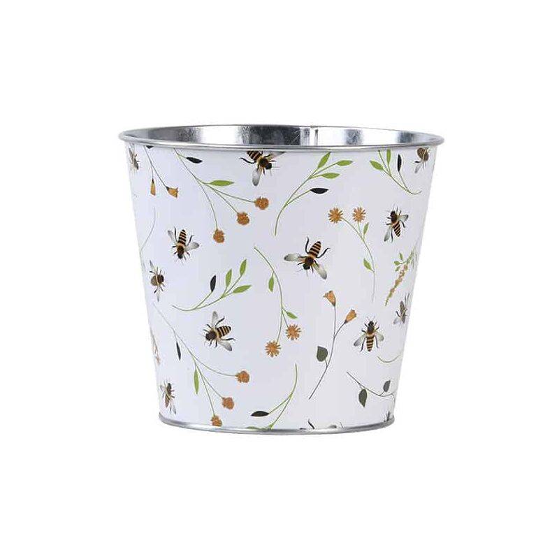 Cache-pot en acier galvanisé blanc Ø16 cm modèle abeilles - Imagen 2