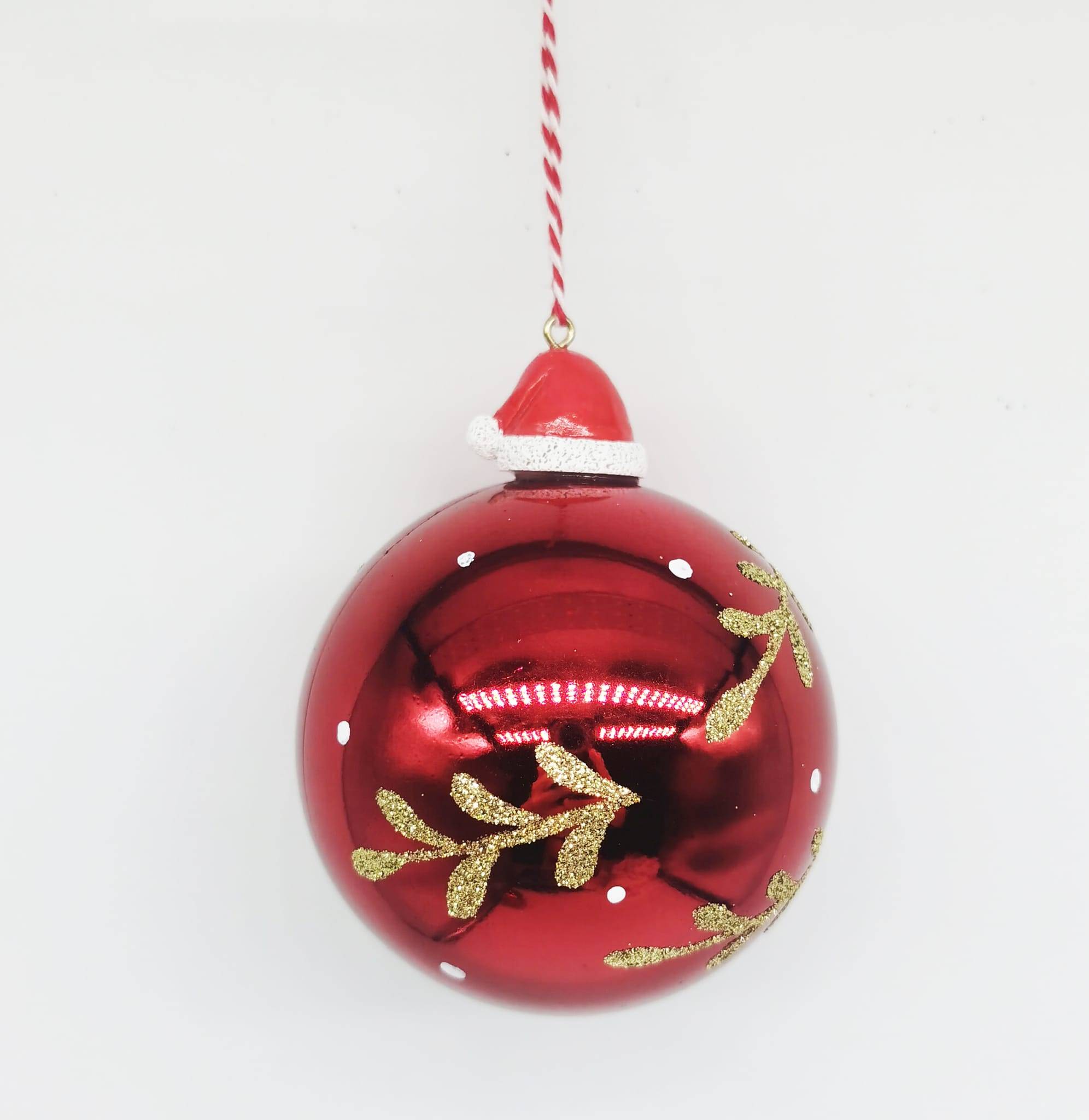 Ecloz - Boule de Noël Rouge décor bonnet Ø.8 cm- Ecloz
