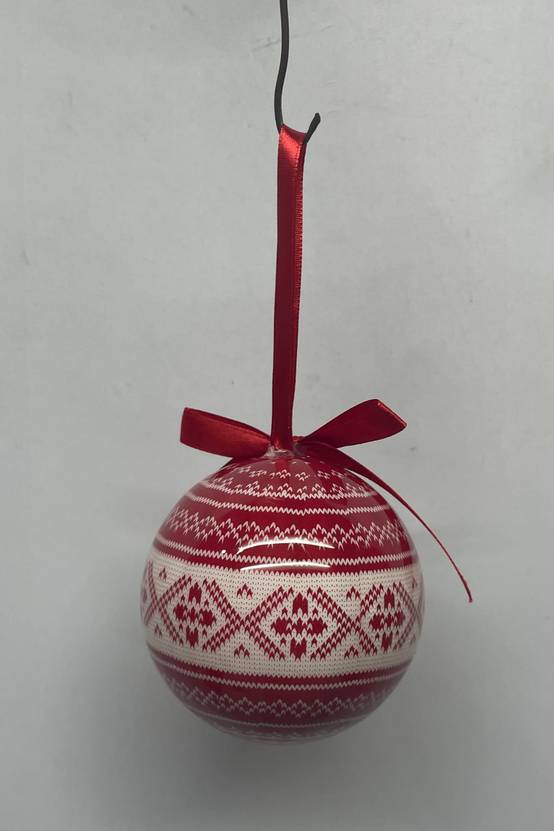 Ecloz - Boule de Noël Rouge et Blanche décor nœud Ø.8 cm- Ecloz - Image 2