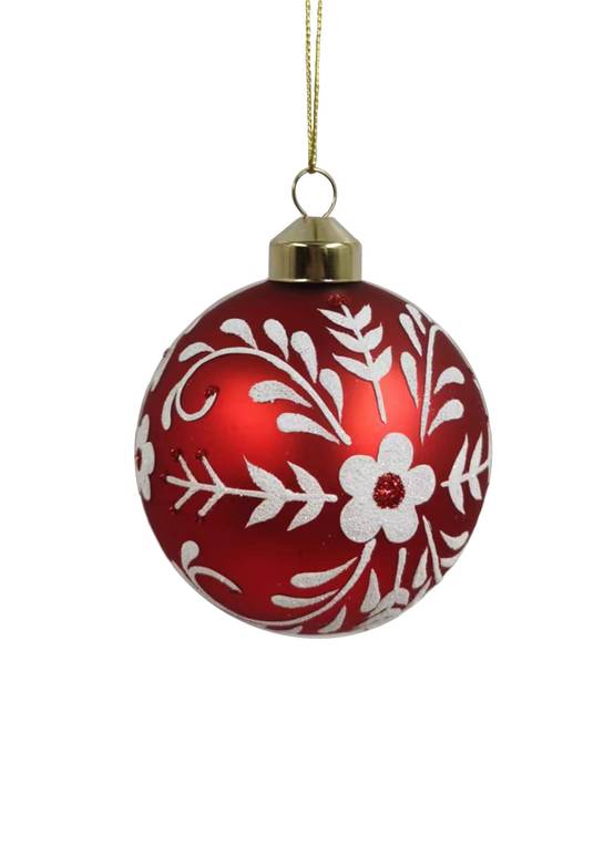 Ecloz - Boule de noël Rouge décor fleur ø.8 cm- Ecloz - Image 1