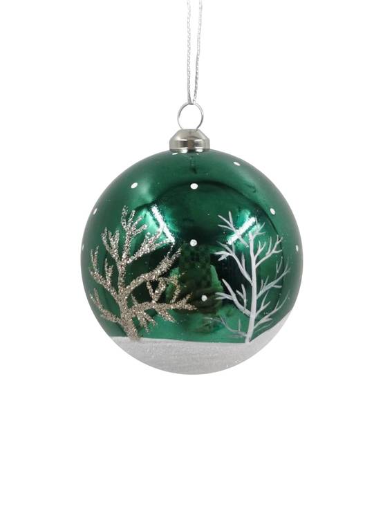 Ecloz - Ecloz - Boule de Noël Verte en plastique décor arbres Ø.8 cm - Image 1