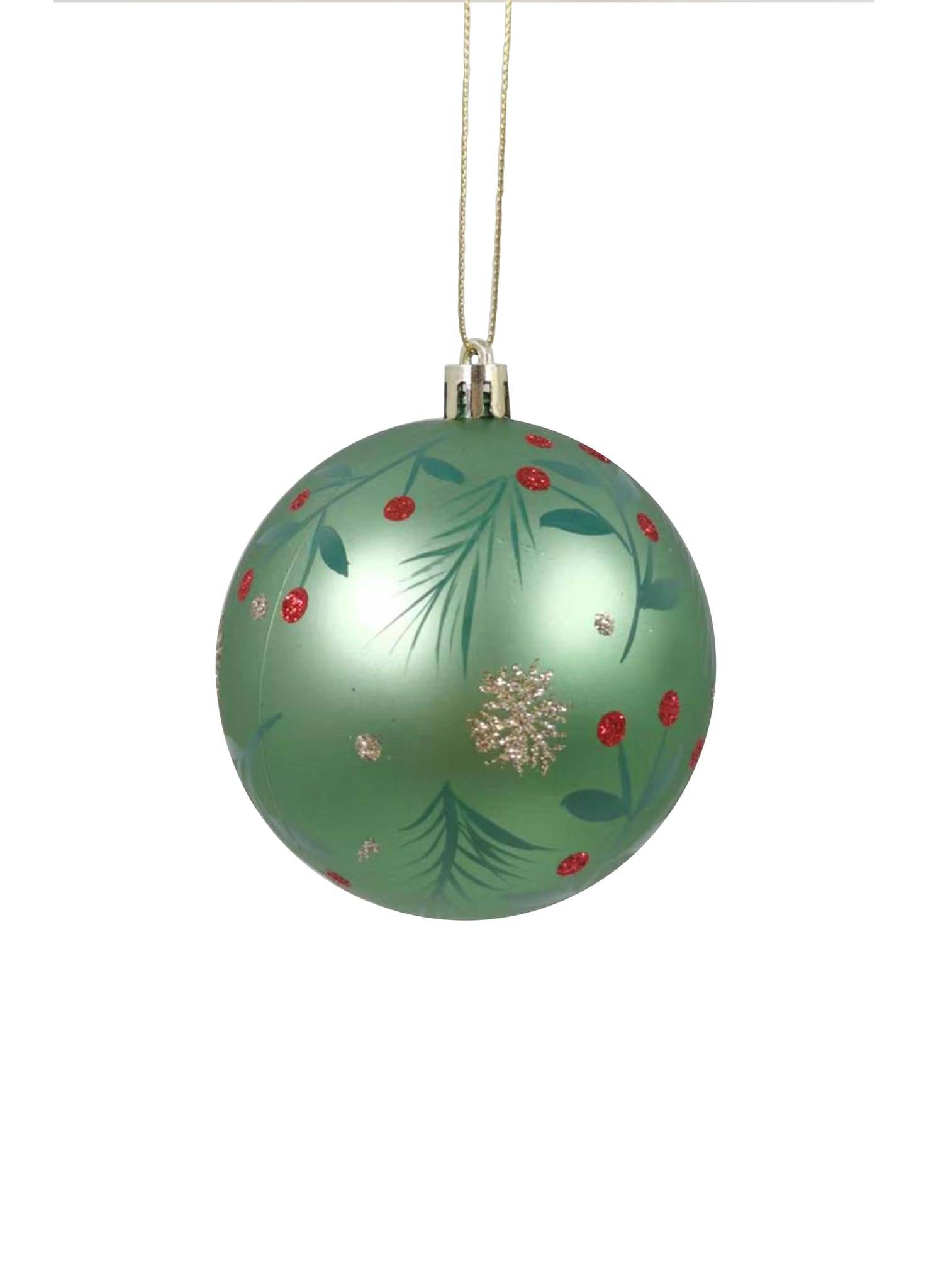 Ecloz - Boule de Noël Verte en plastique décor floral Ø.8 cm - ECLOZ