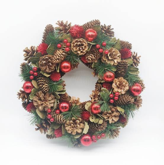 Ecloz - Couronne de Noël Pommes de Pin et Boules Rouges Ø.40 cm- Ecloz - Image 1