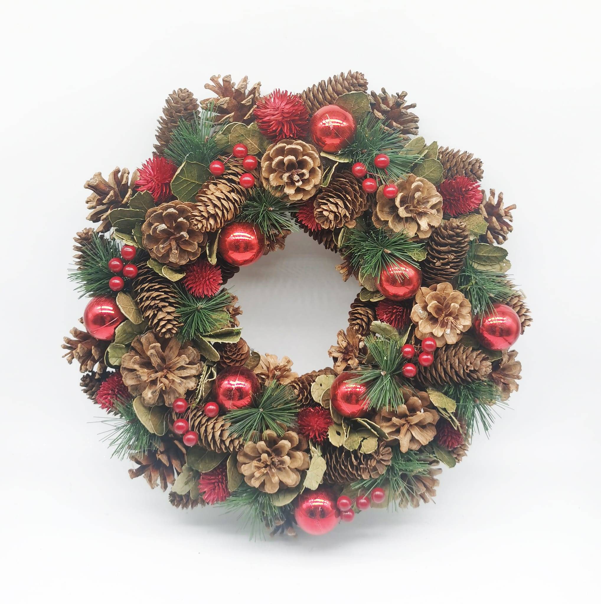 Ecloz - Corona de Navidad con Piñas y Bolas Rojas Ø.40 cm- Ecloz - Imagen 1