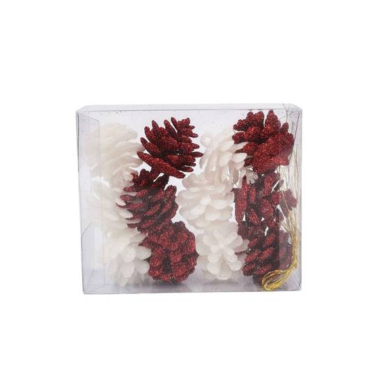 Ecloz - Pommes de pin pailletées Rouge et Blanches x 12- Ecloz - Image 2