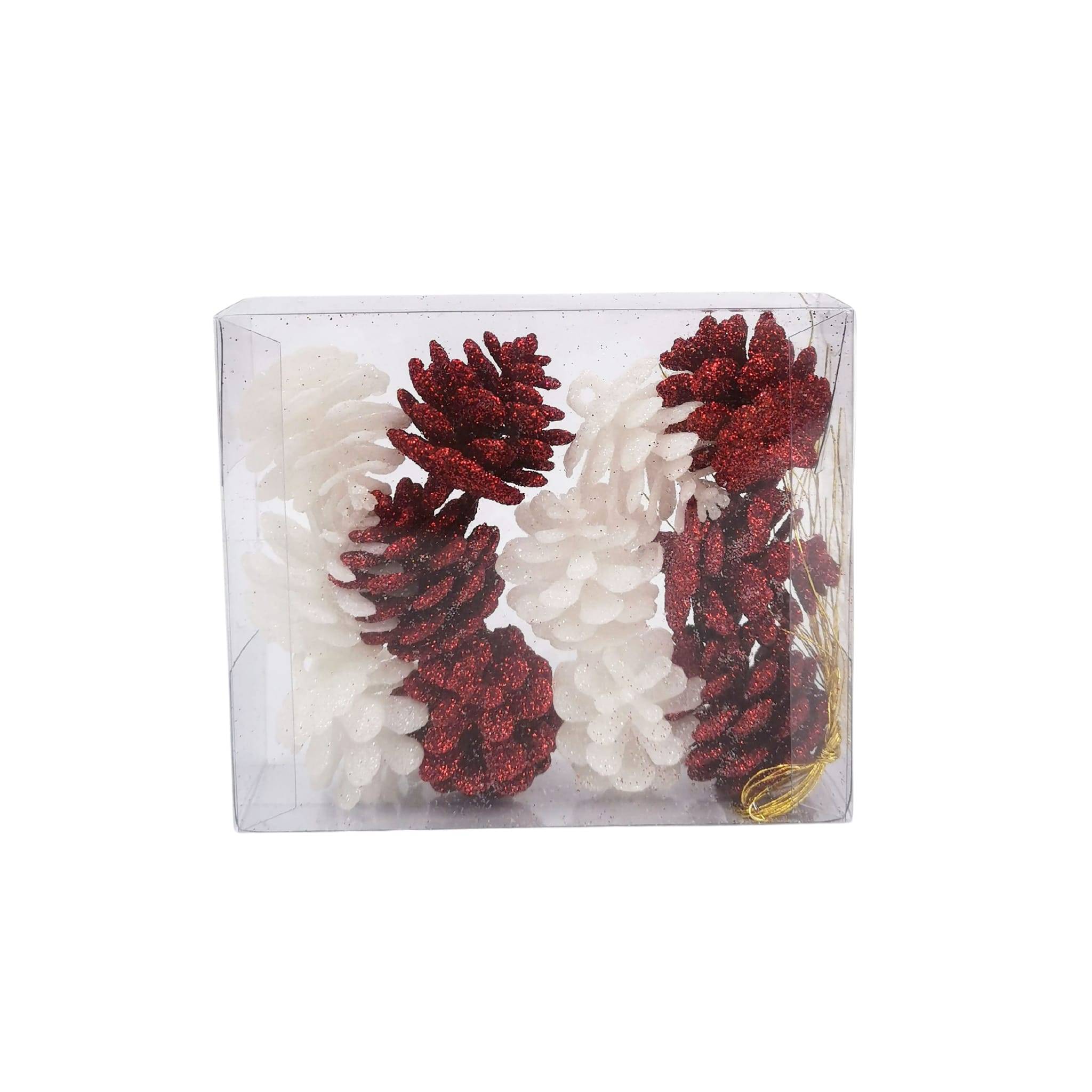 Ecloz - Pommes de pin pailletées Rouge et Blanches x 12- Ecloz - Imagen 2