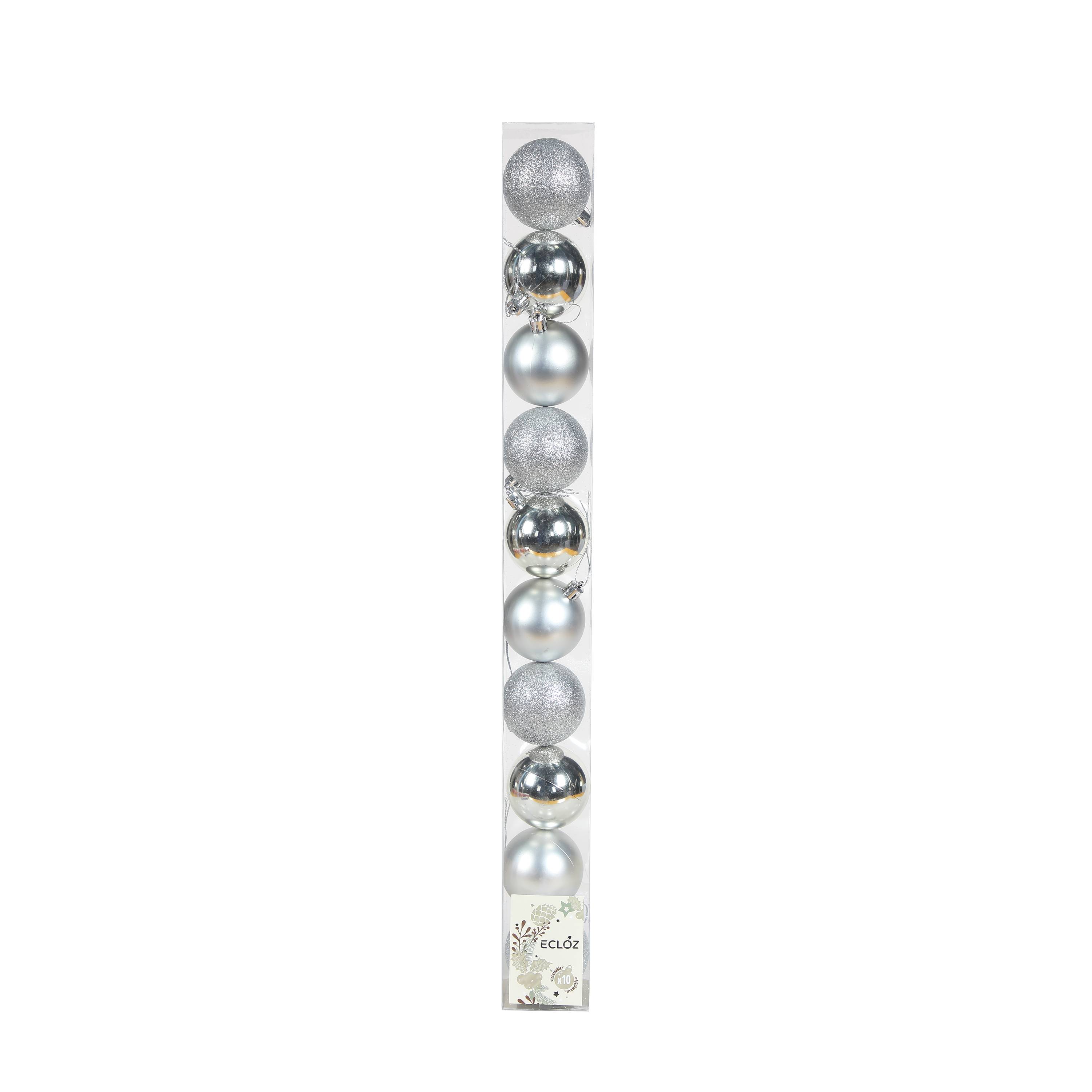 Ecloz - Tube de 10 boules de Noël incassables - argent - Ø 6 cm - ECLOZ - Image 2