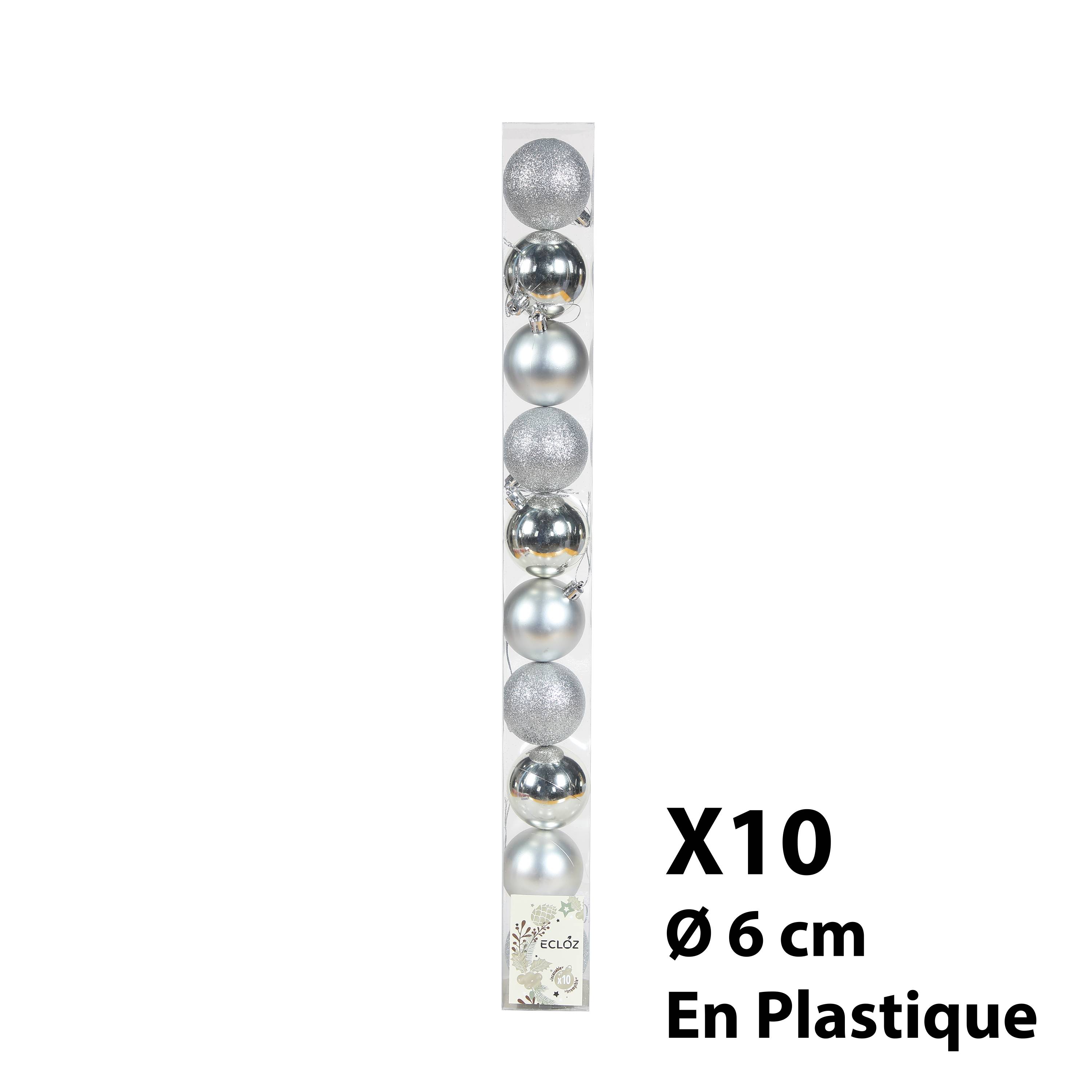 Ecloz - Tube de 10 boules de Noël incassables - argent - Ø 6 cm - ECLOZ - Image 7