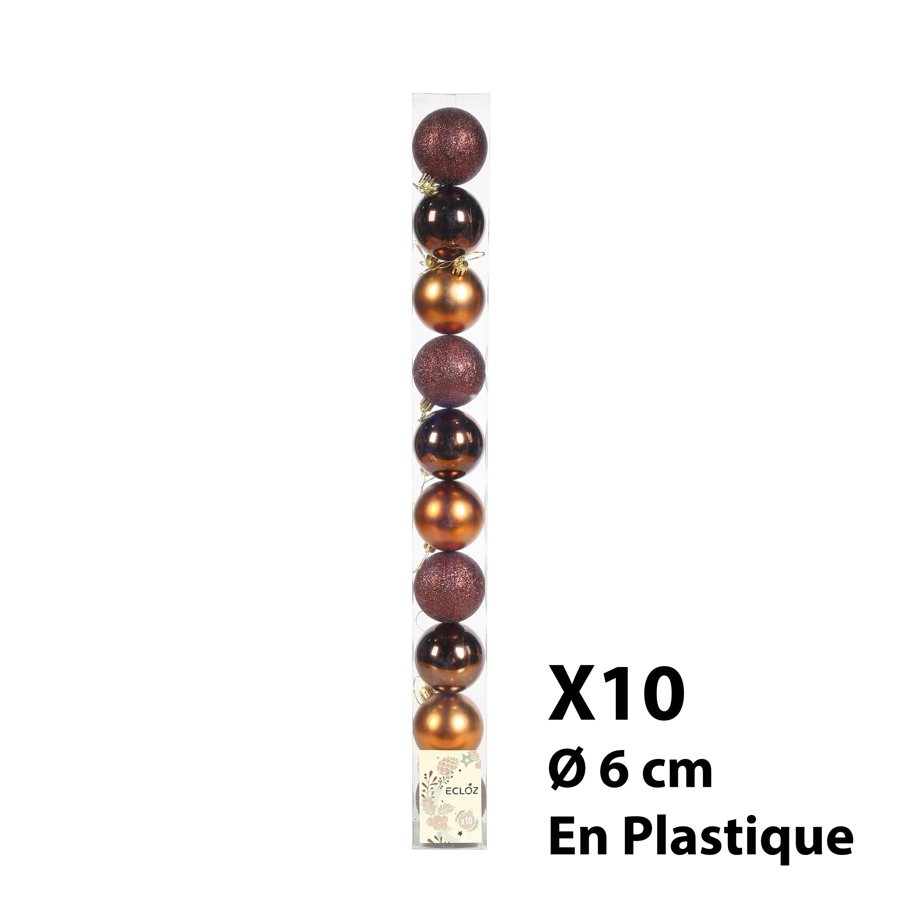 Ecloz - Tube de 10 boules de Noël incassables - marron - Ø 6 cm - ECLOZ - Image 4