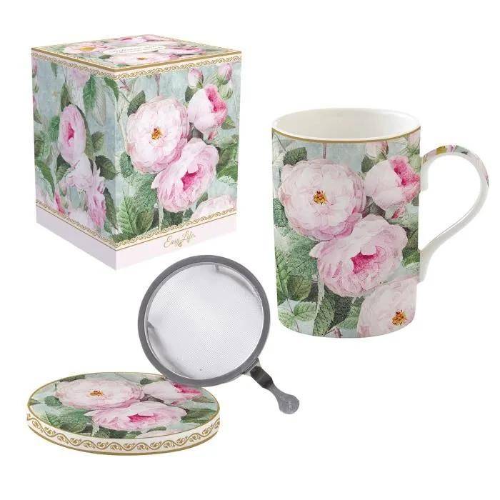 Coffret tisanière porcelaine filtre inox Roses in Bloom - Easylife