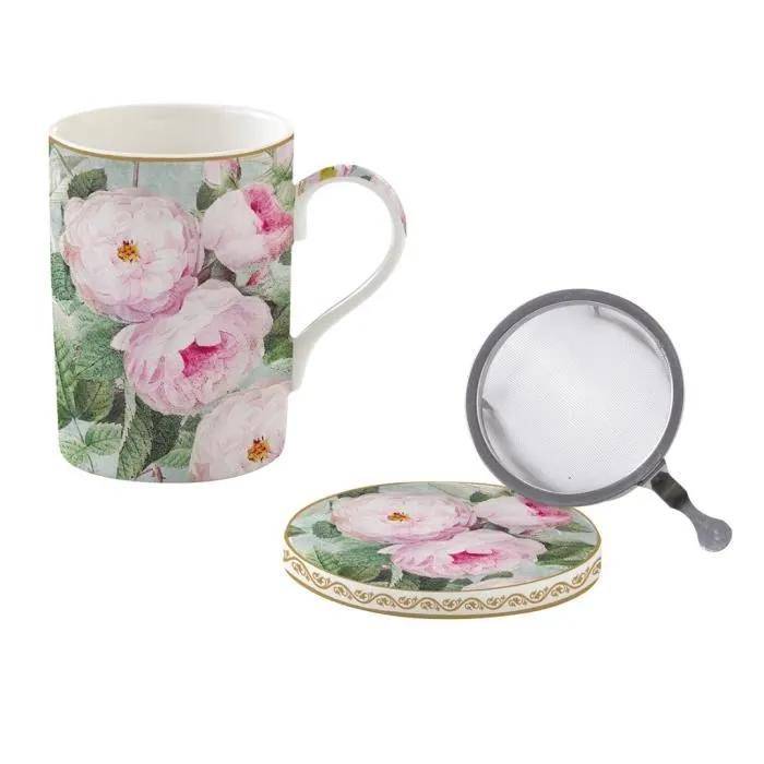 Coffret tisanière porcelaine filtre inox Roses in Bloom - Easylife - Imagen 2