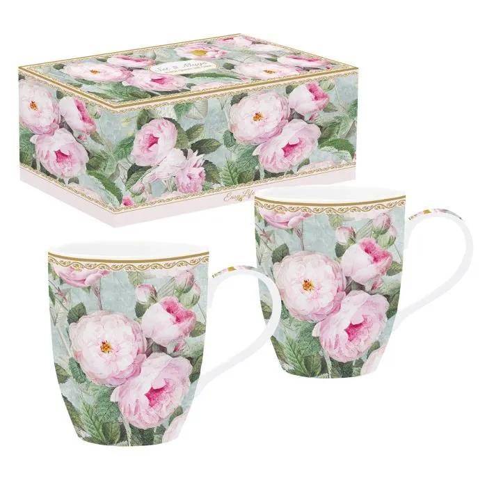 Coffret 2 mugs en porcelaine fine 35 cl roses in bloom - Easylife - Imagen 1