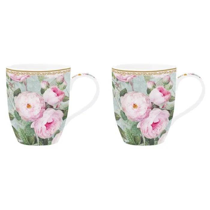 Coffret 2 mugs en porcelaine fine 35 cl roses in bloom - Easylife - Imagen 2