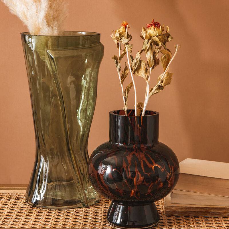 Vase sablier en verre kaki L.12.5 cm l.14.8 cm H.30 cm sablier - Amadeus - Image 3