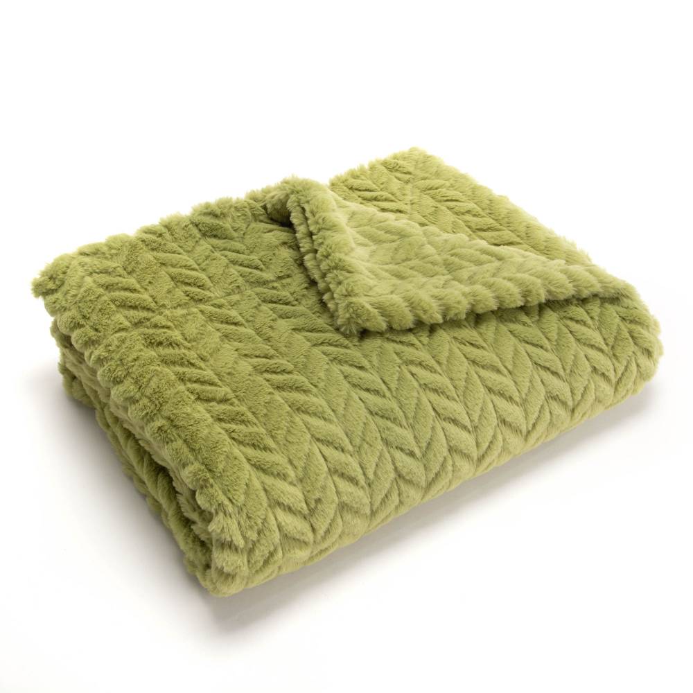 Plaid chevron en polyester vert L.130 cm l.1 cm H.170 cm - Amadeus - Image 2