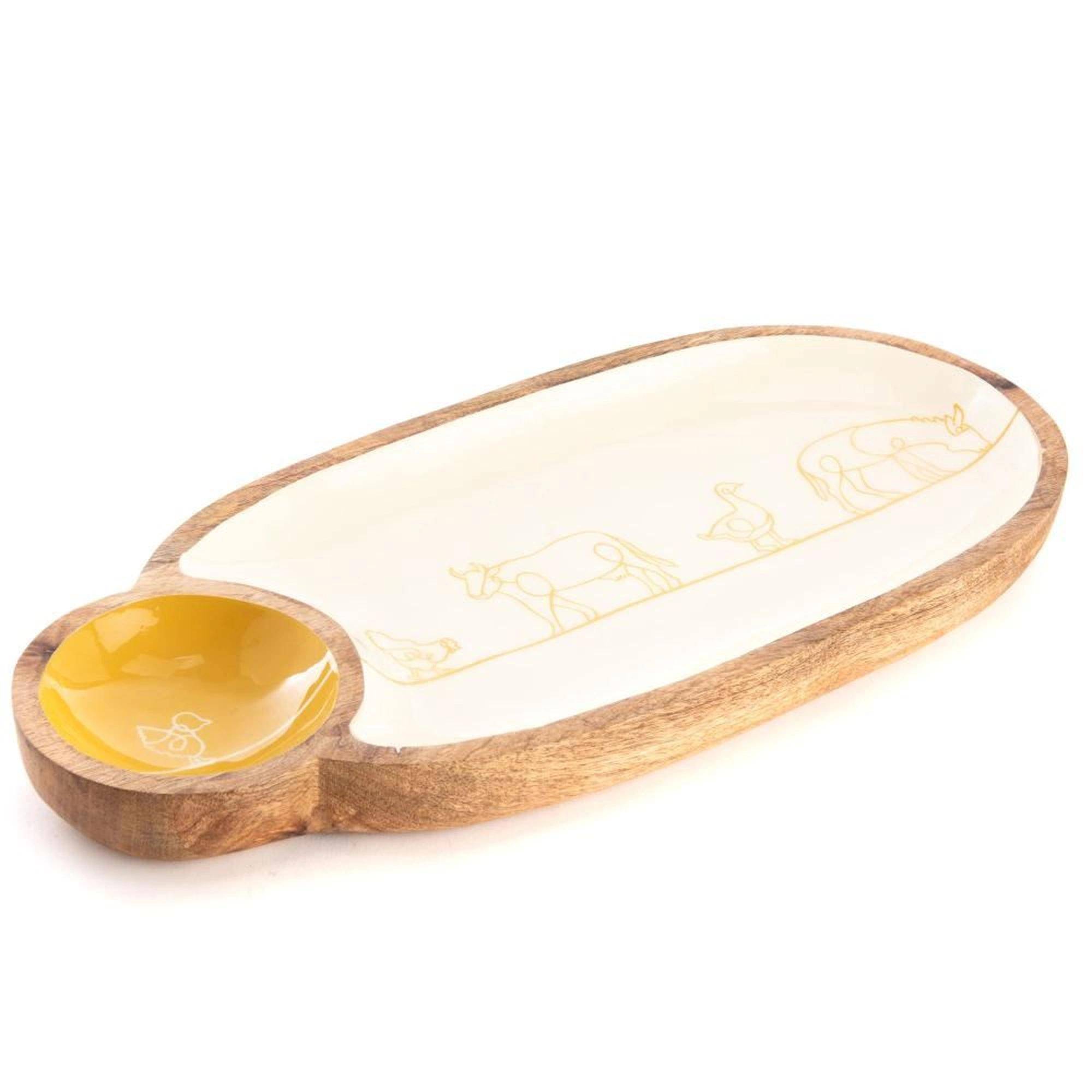Plat 1 bol Diane en bois blanc L.42.5 cm l.19.5 cm H.2.5 cm - Amadeus - Imagen 2