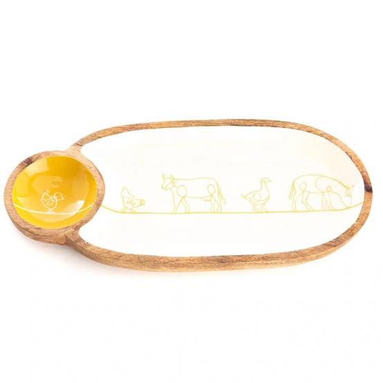 Plat 1 bol Diane en bois blanc L.42.5 cm l.19.5 cm H.2.5 cm - Amadeus - Image 1