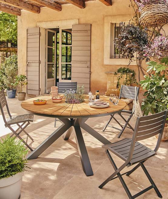 Ecloz - Table de jardin ronde végétalisable teck 6 personnes Flo ECLOZ - Image 5