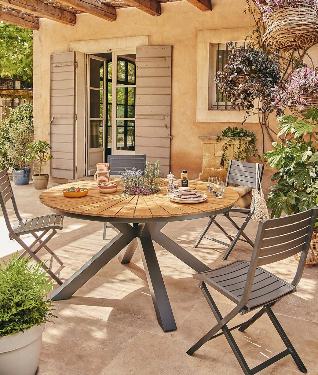 Ecloz - Table de jardin ronde végétalisable teck 6 personnes Flo ECLOZ - Imagen 5