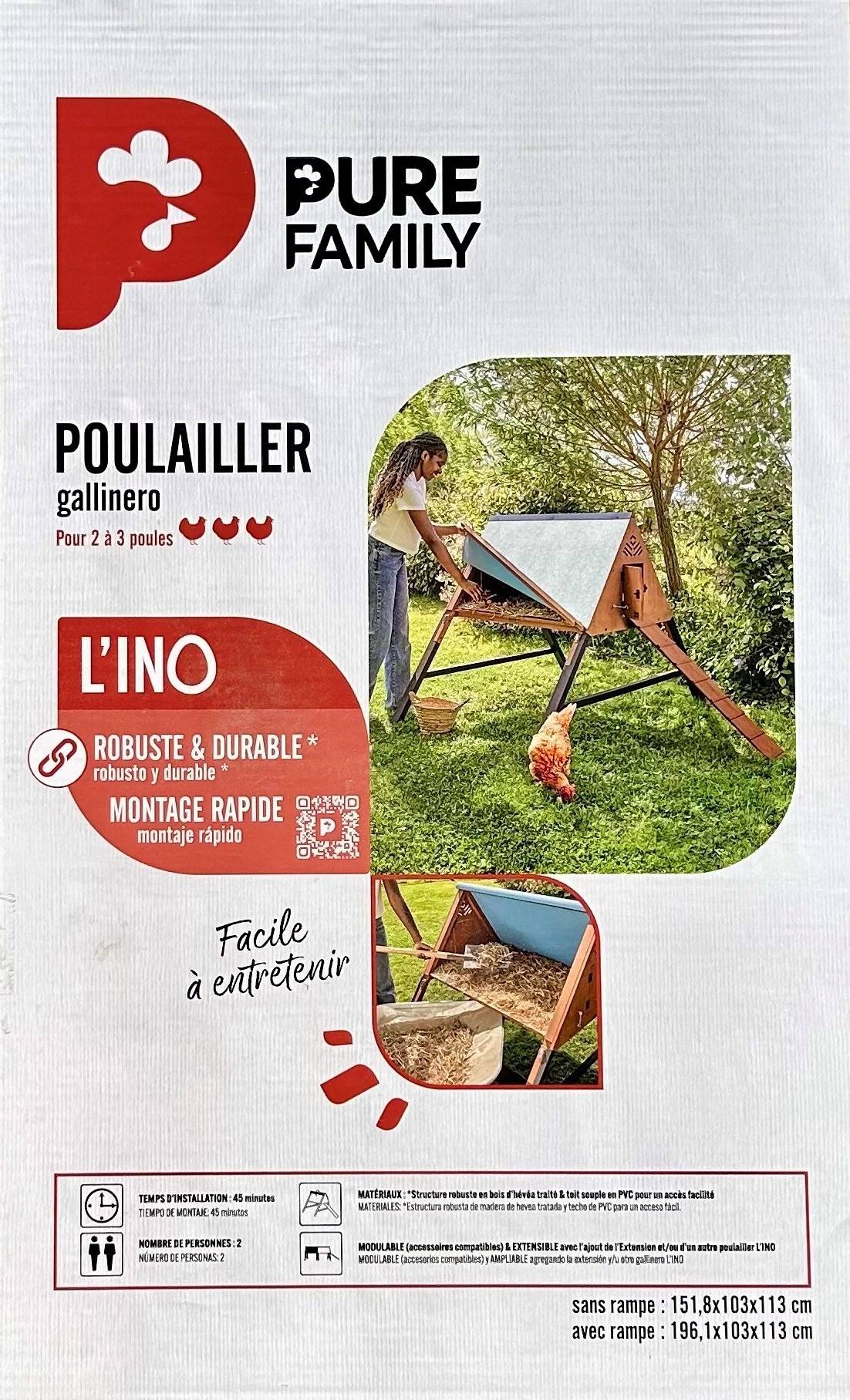 Pure Family - Poulailler en bois surélevé L'Ino 3 poules - Pure Family - Imagen 4
