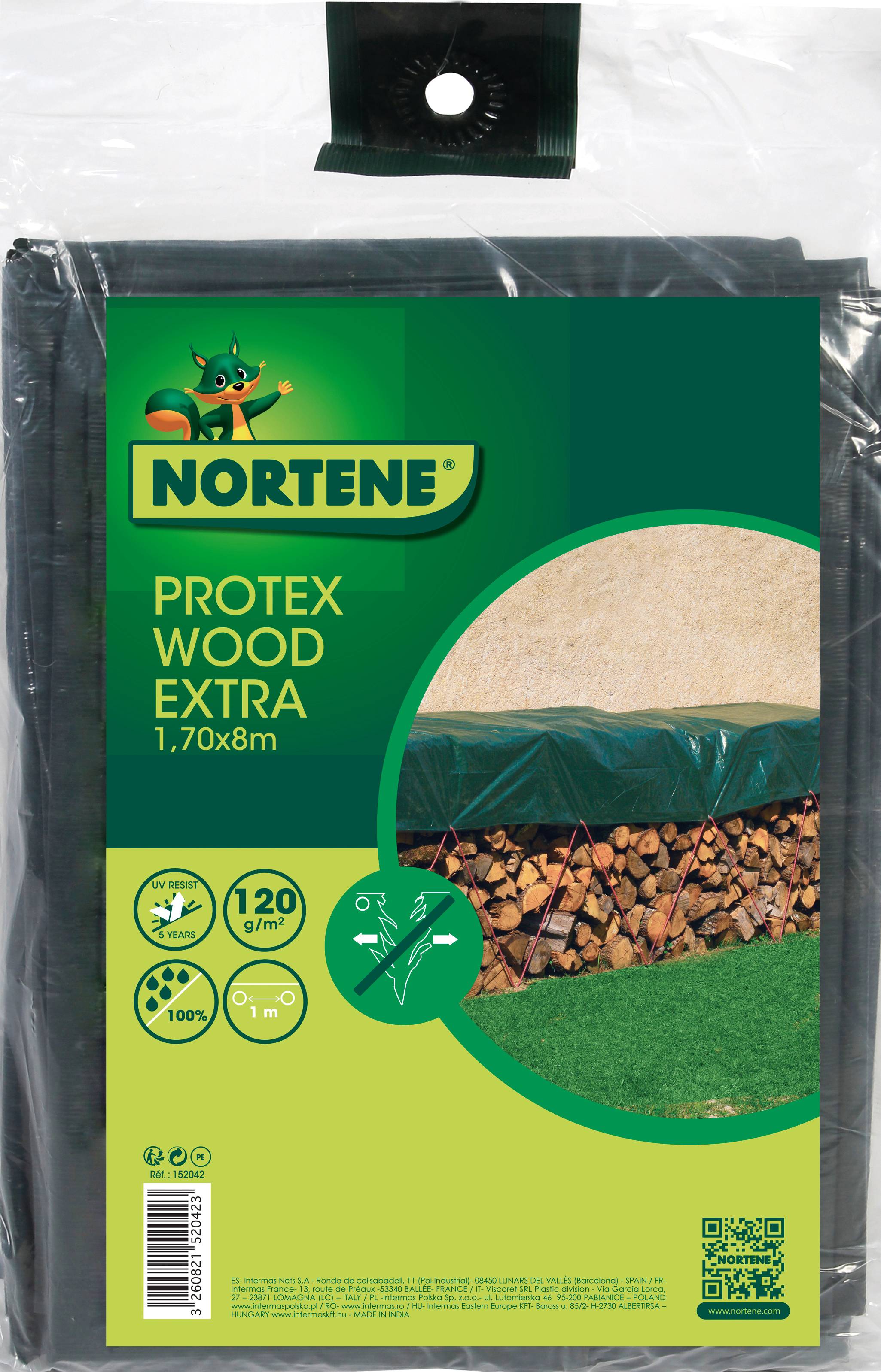 Nortene - Protex Wood Extra Lona Polietileno verde 1,70 x 8 m - NORTENE - Imagen 2