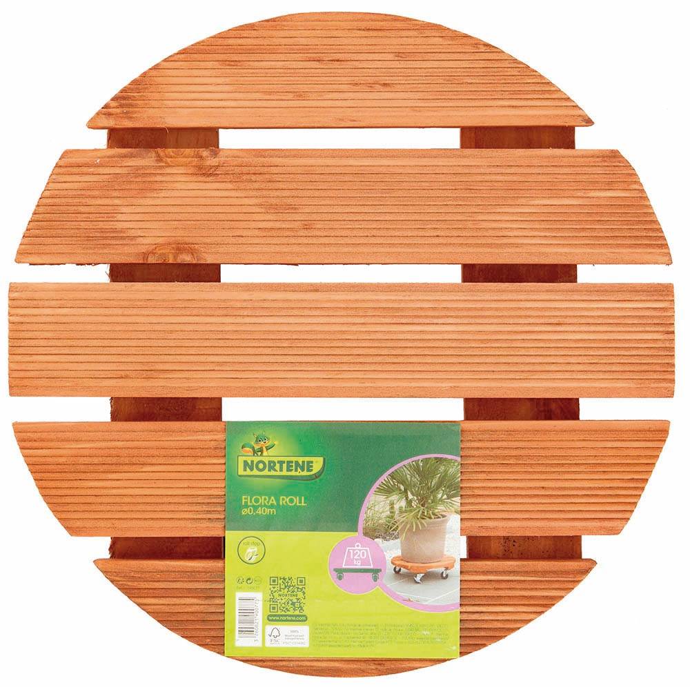 Nortene - Support à roulettes bois lasuré rond Ø 40 cm – NORTENE - Imagen 1