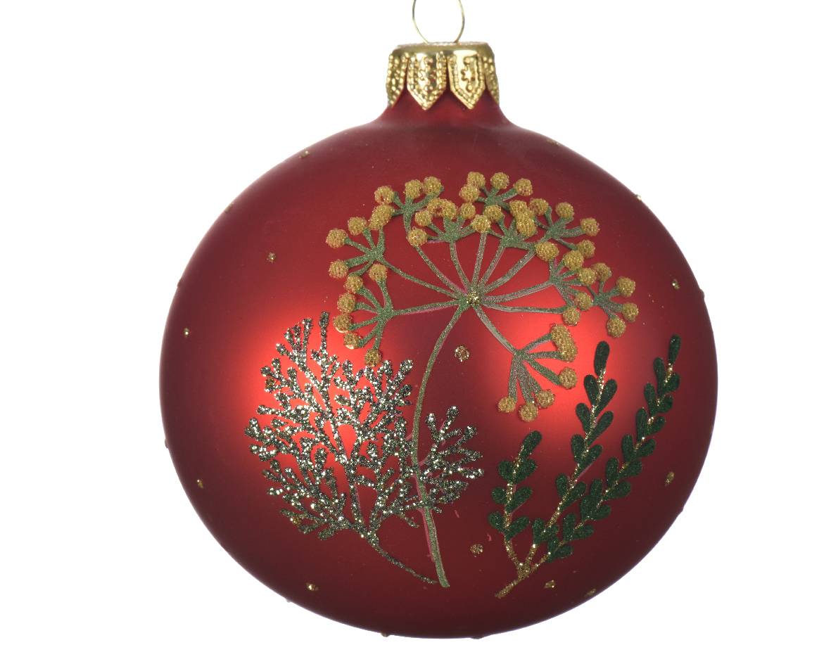 Boule verre fleurs des champs diamètre    8.00cm rouge noël