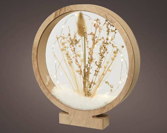 Luminéo - Micro LED Cadre naturel lumineux avec fleurs séchées H.27,5 cm