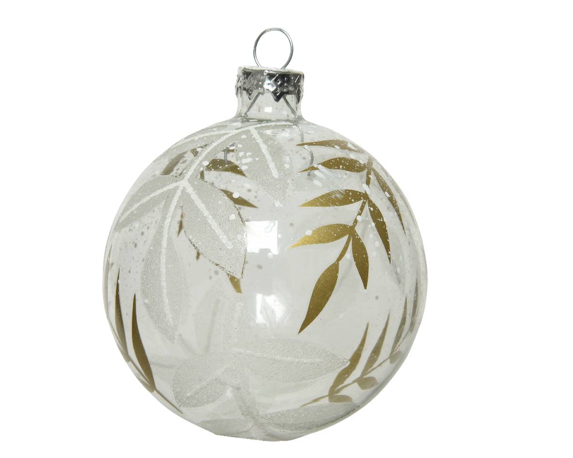 Boule verre motif feuille diamètre 8.00cm Clair/Or