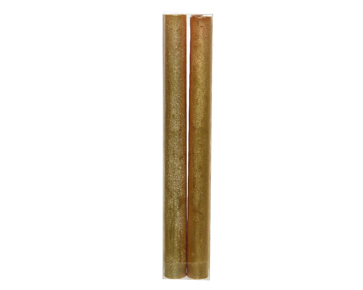 Bougie longue en cire métallisé Or clair x4 - Ø.2,2 x H.25 cm