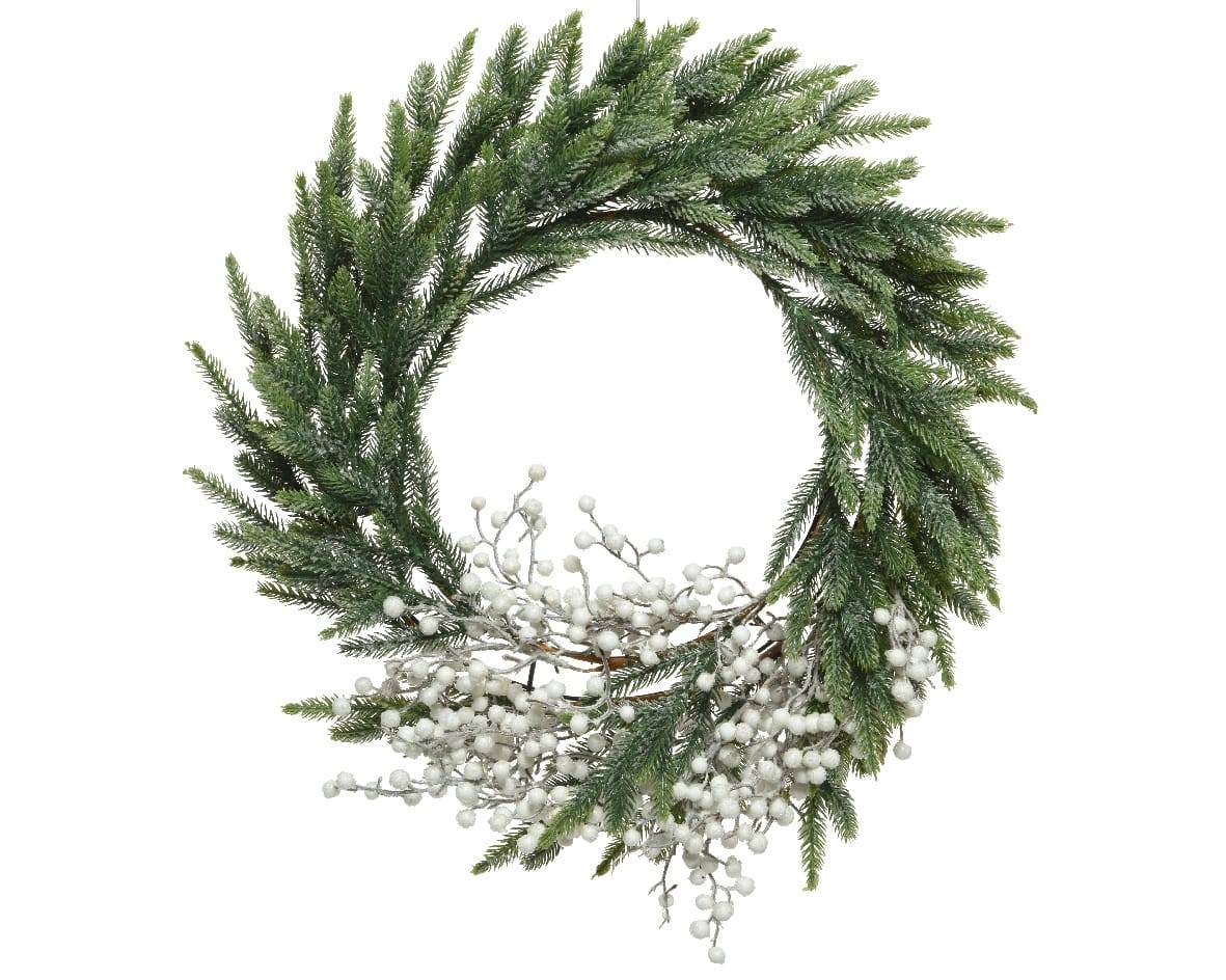Couronne artificielle avec baies blanches Ø.60 x H.9 cm