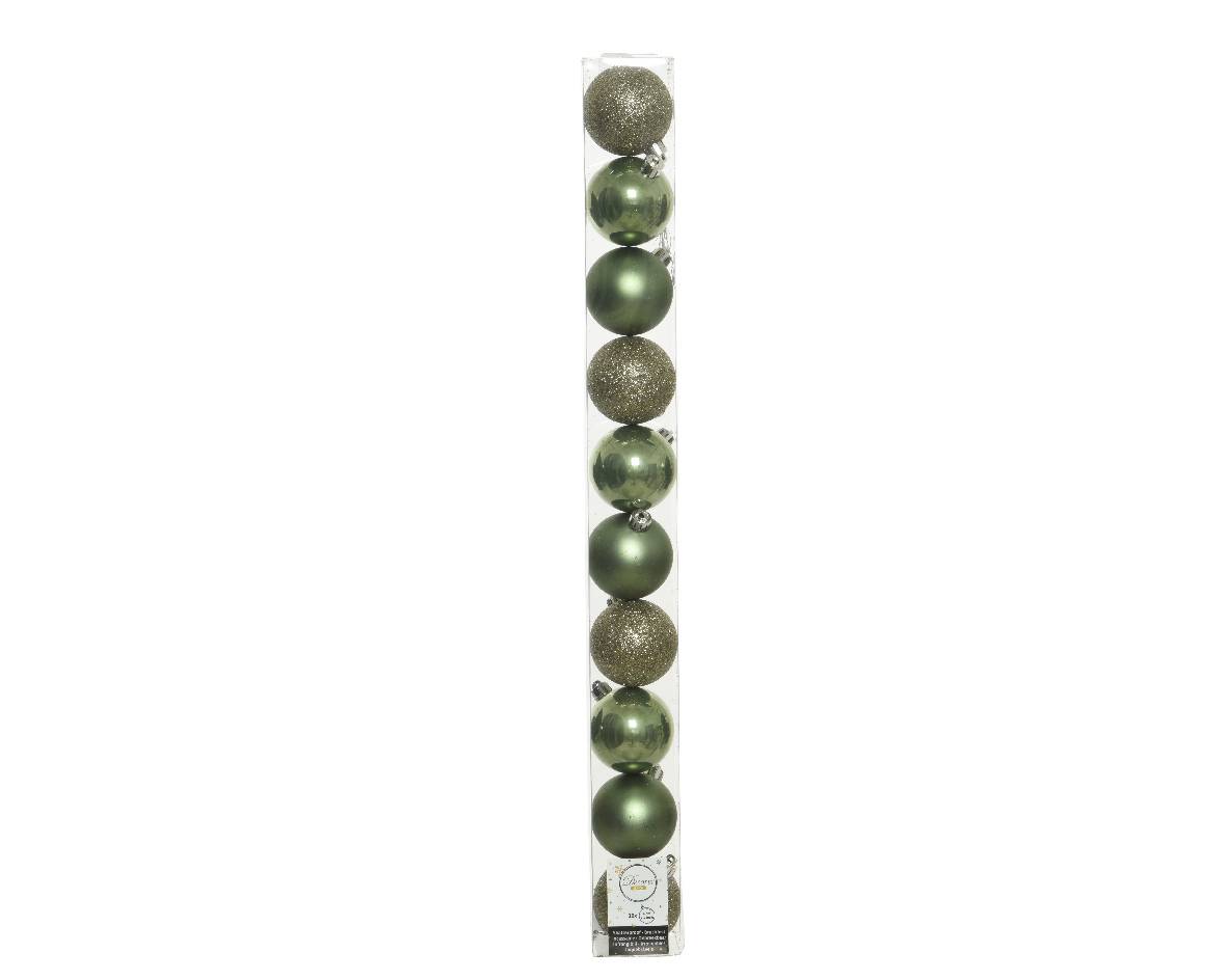 Decoris - Pack de 10 Boules de Noël incassables Vert mousse - Ø.6 cm