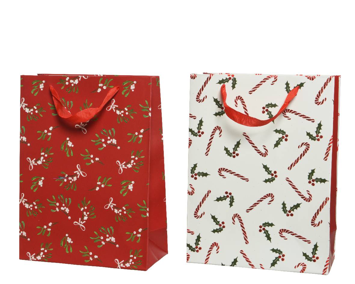 Bolsa de regalo de papel acebo con purpurina L.26 x P.10 x H.32 cm