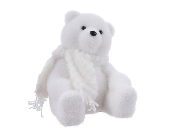 Ours Blanc en mousse avec écharpe L.17 x l.17 x H.19,5 cm