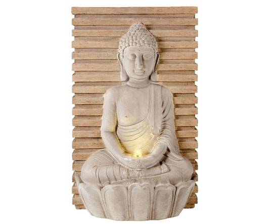 Luminéo - Fontaine zen Bouddha H.72,5 cm - 4L Gris clair/Bois cendre