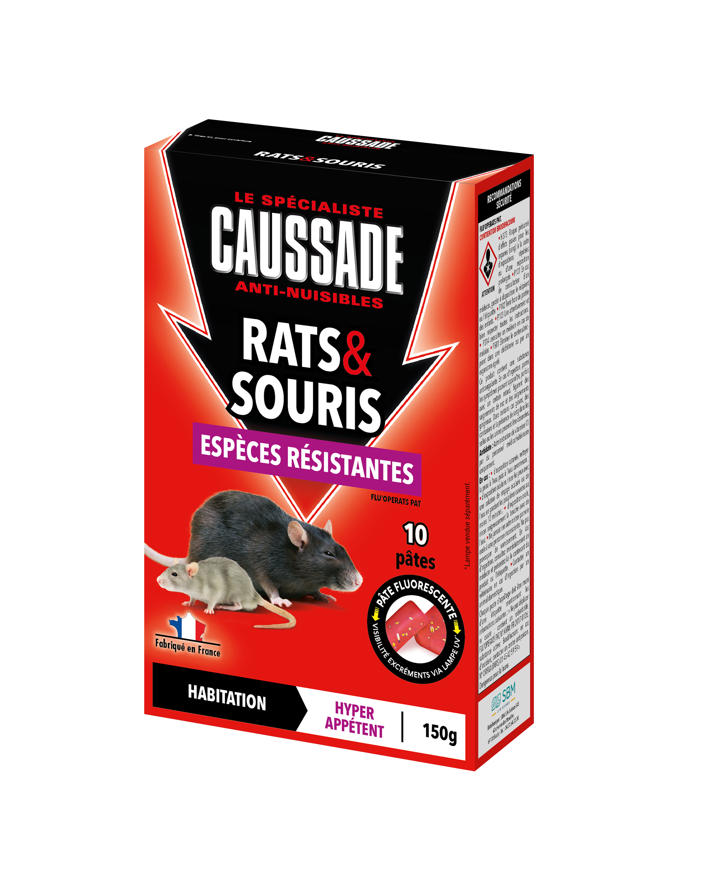 Caussade - Appât pâte fluo anti-nuisibles rats et souris rouge H.18.5 cm P.12 cm - Caussade - Imagen 1