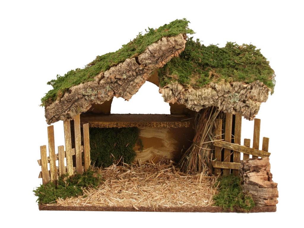 Crèche vide en bois et liège avec barrières cm 36x15x25