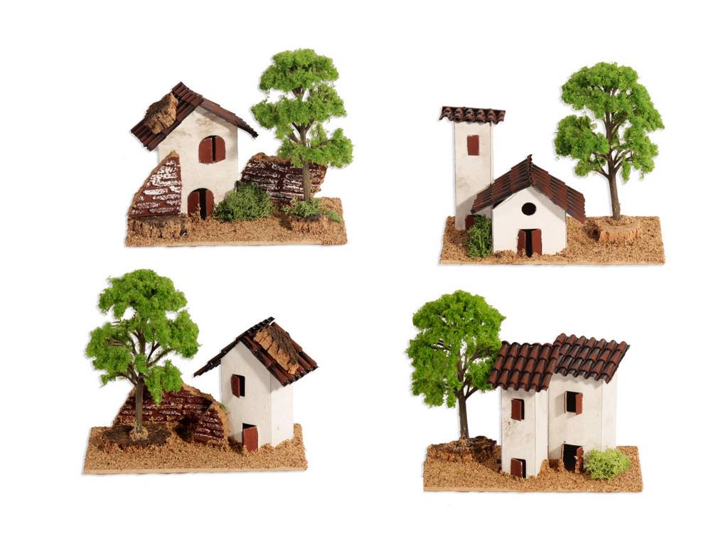 Maisonnettes avec arbres verts. 4 Models assortis - Image 1