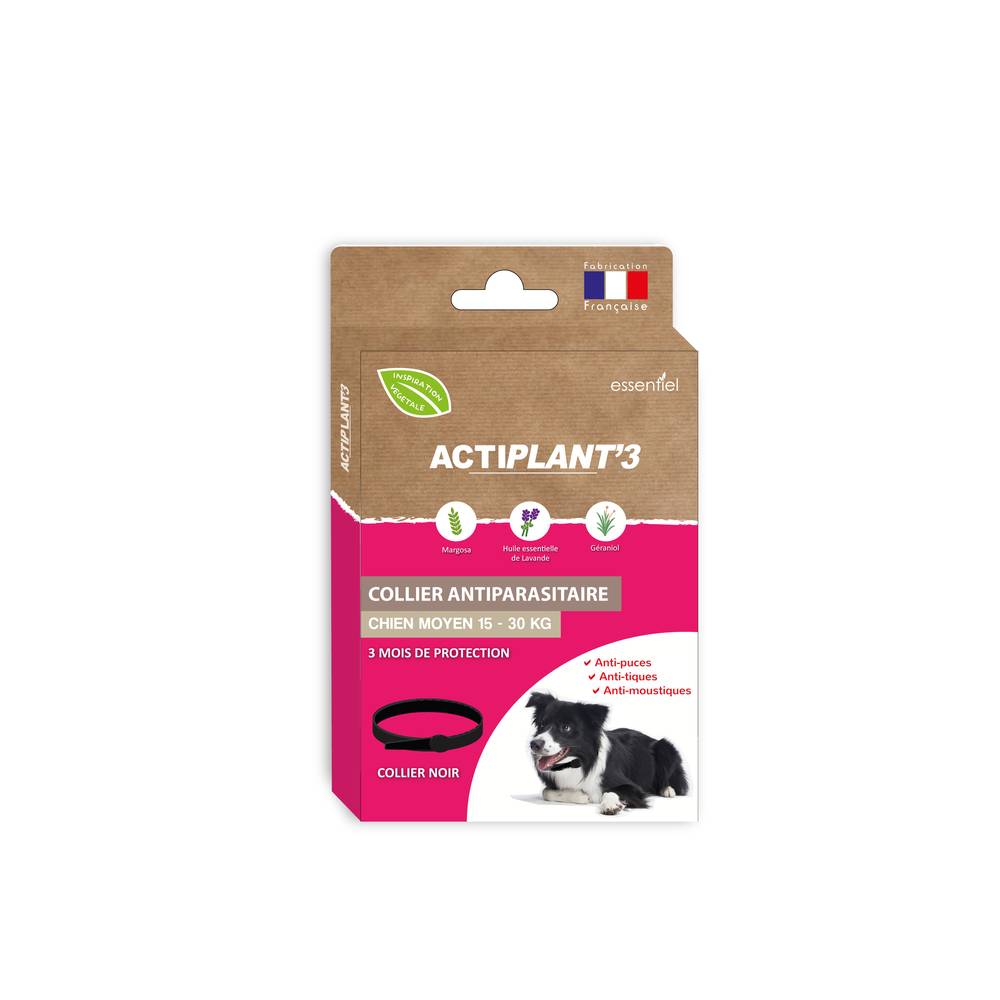 Actiplant - Collier antiparasitaire chien moyen noir 60 cm – ACTIPLANT'3 - Imagen 1