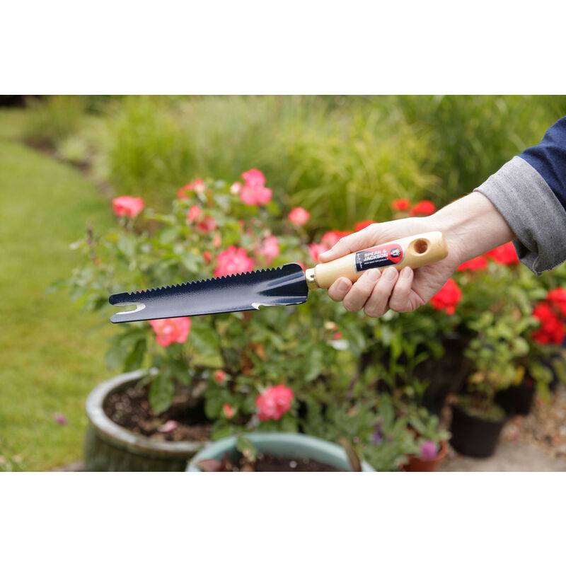 Couteau désherbeur dentelé et affûté acier et hêtre bleu 32,30 cm - S&J - Image 9