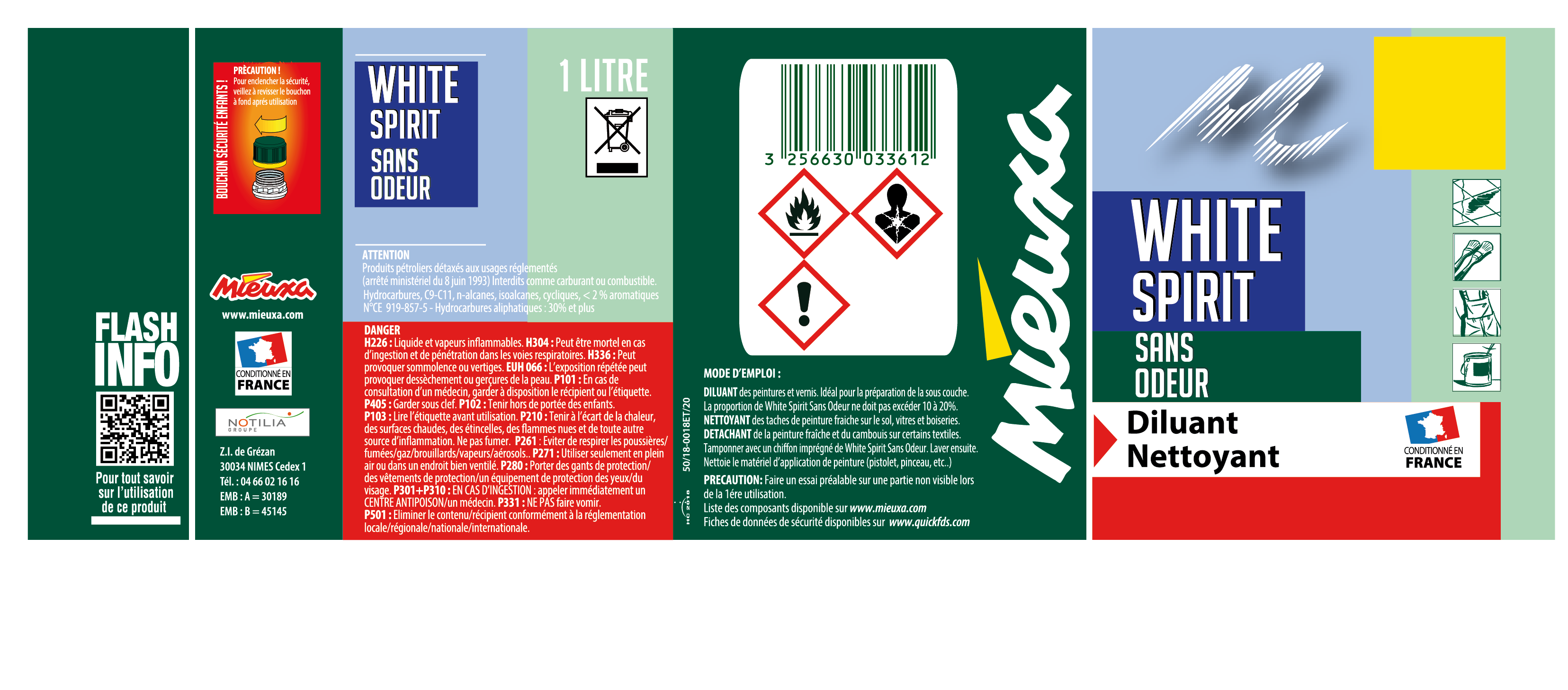 Diluant peinture et vernis blanc 1 L - WHITE SPIRIT - Image 1
