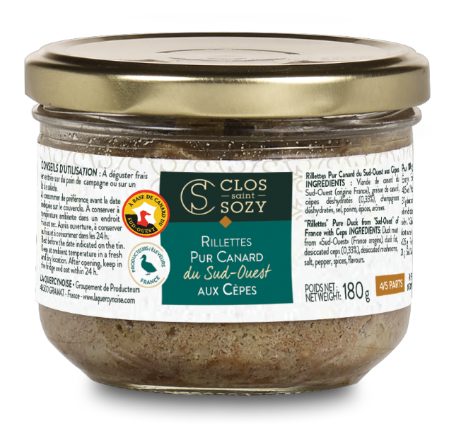Clos Saint Sozy - RILLETTES DE CANARD DU SUD OUEST AUX CEPES 180G CONSERVE BOCAL