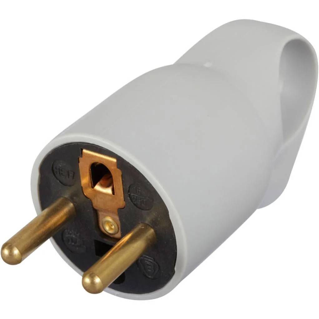 Fiche mâle plastique 2P+T 16 A gris anneau - LEGRAND