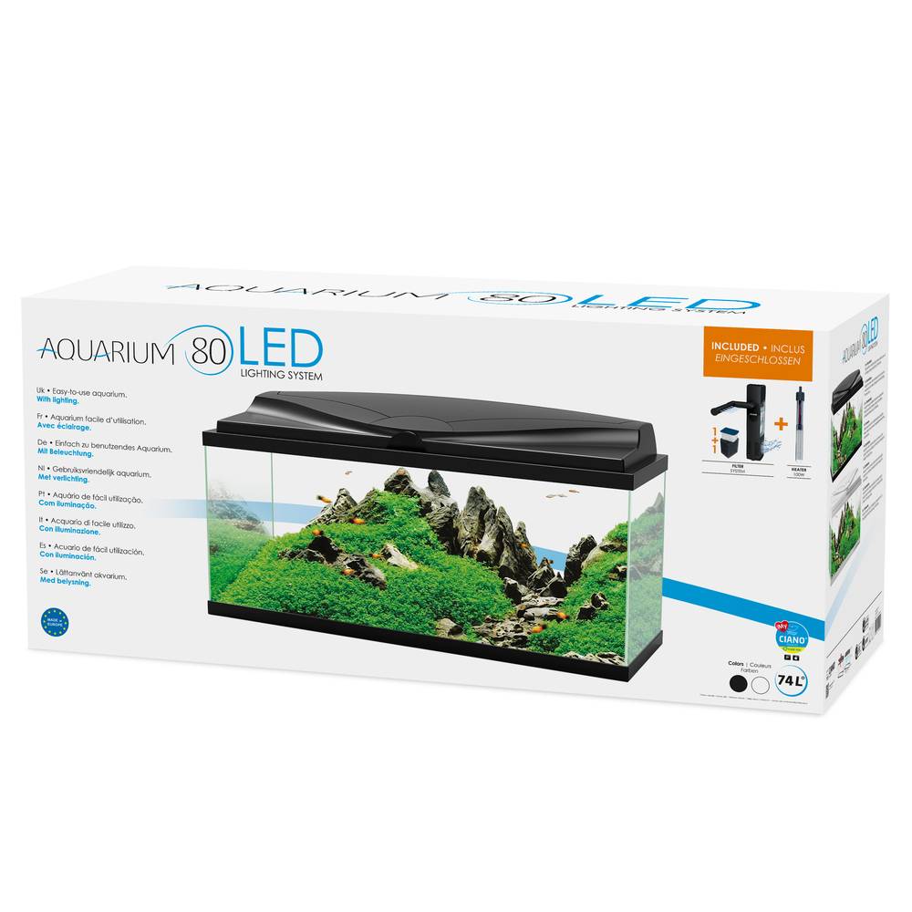 Aquarium Poissons Eau Douce Eau Froide LED Noir 74 L - CIANO - Image 4