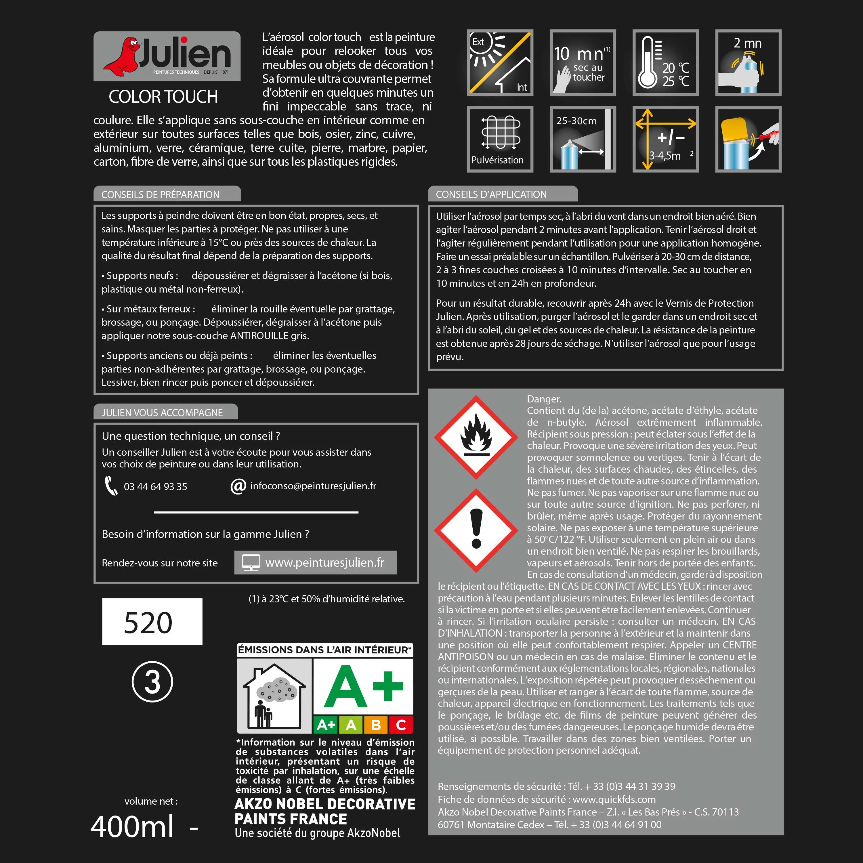 Peinture Aérosol Multi-supports Mat Noir 400 ml - JULIEN - Image 4