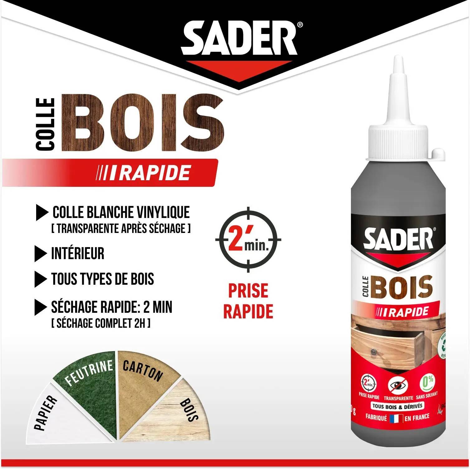 Colle bois rapide vinylique incolore 250 g - SADER - Image 7