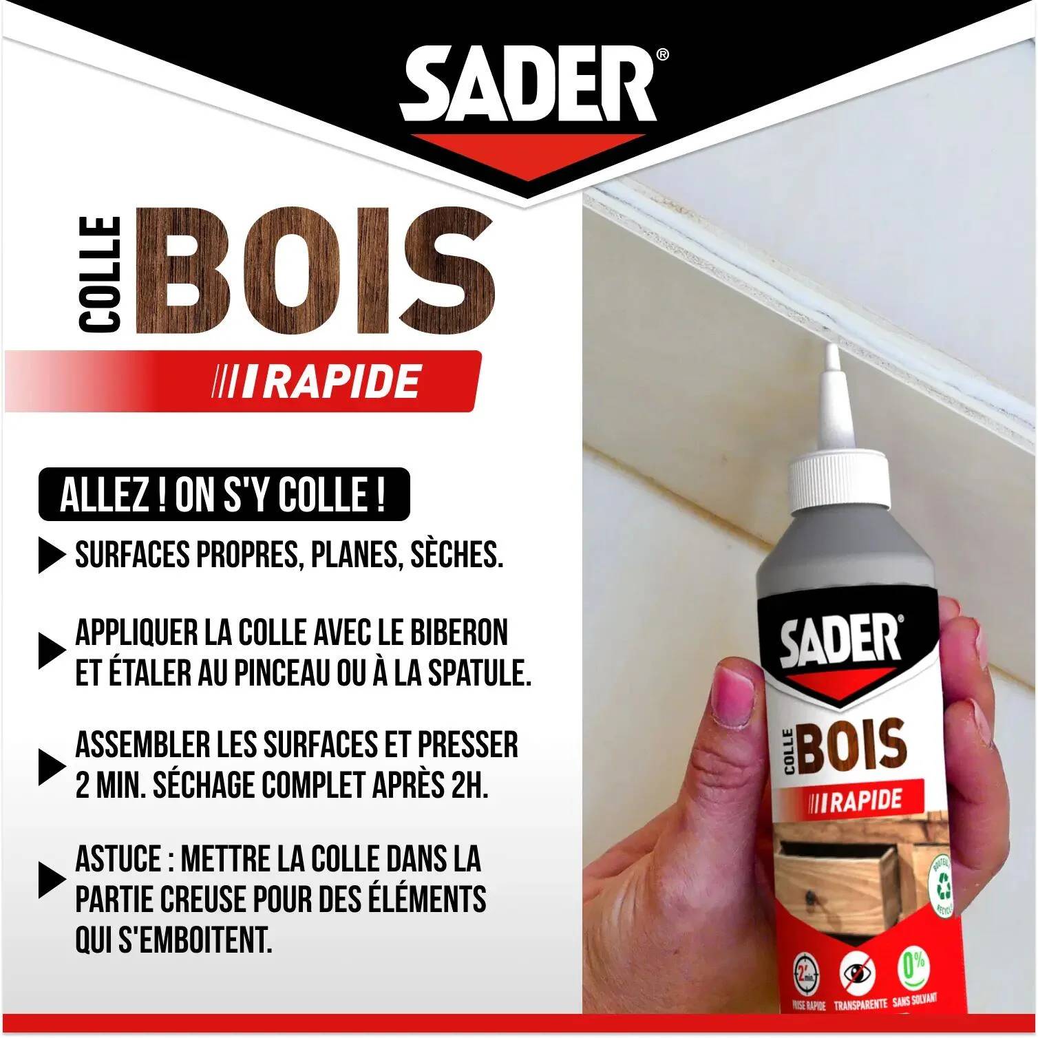 Colle bois rapide vinylique incolore 250 g - SADER - Image 5
