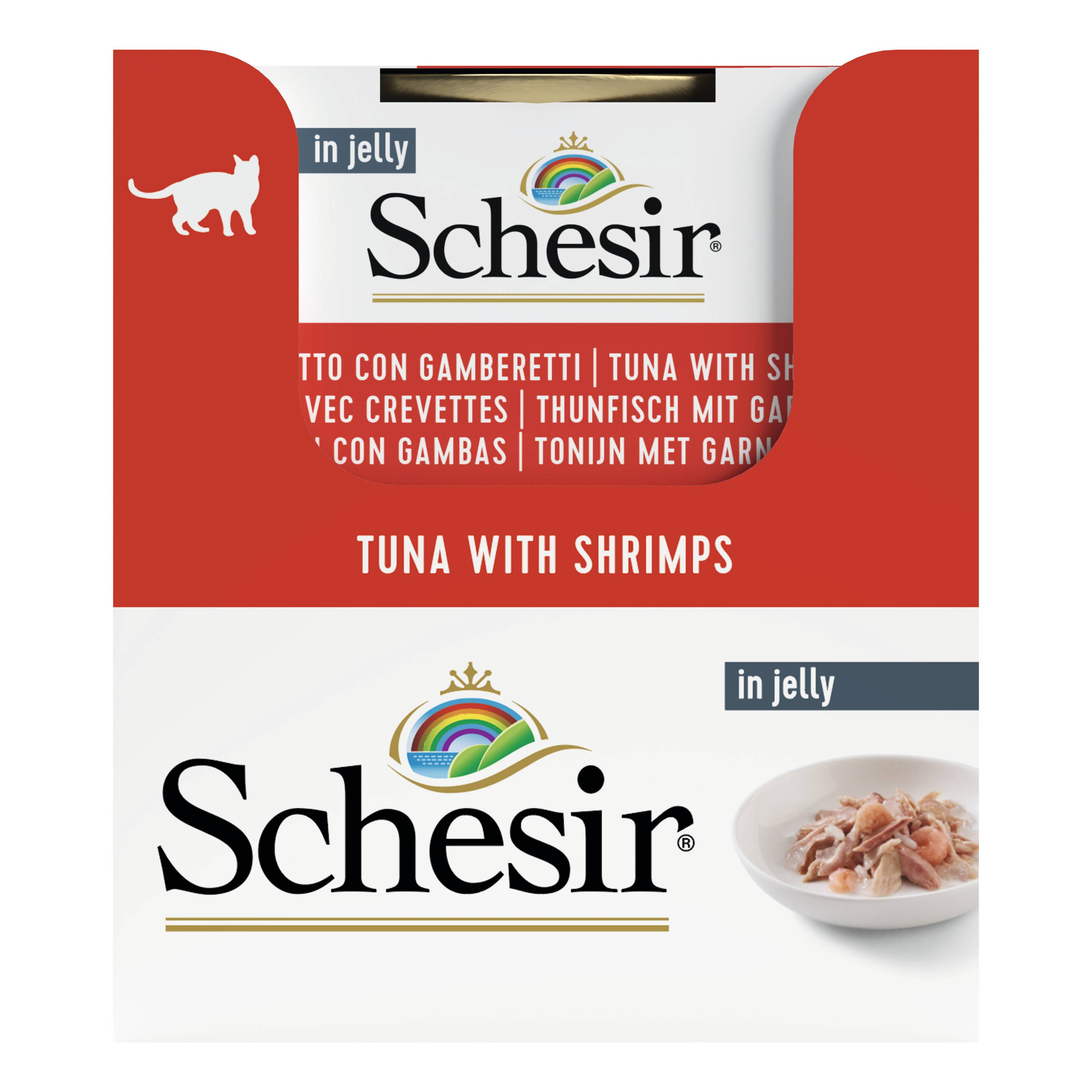 Aliment en gelée pour chat thon crevettes 85 g - SCHESIR