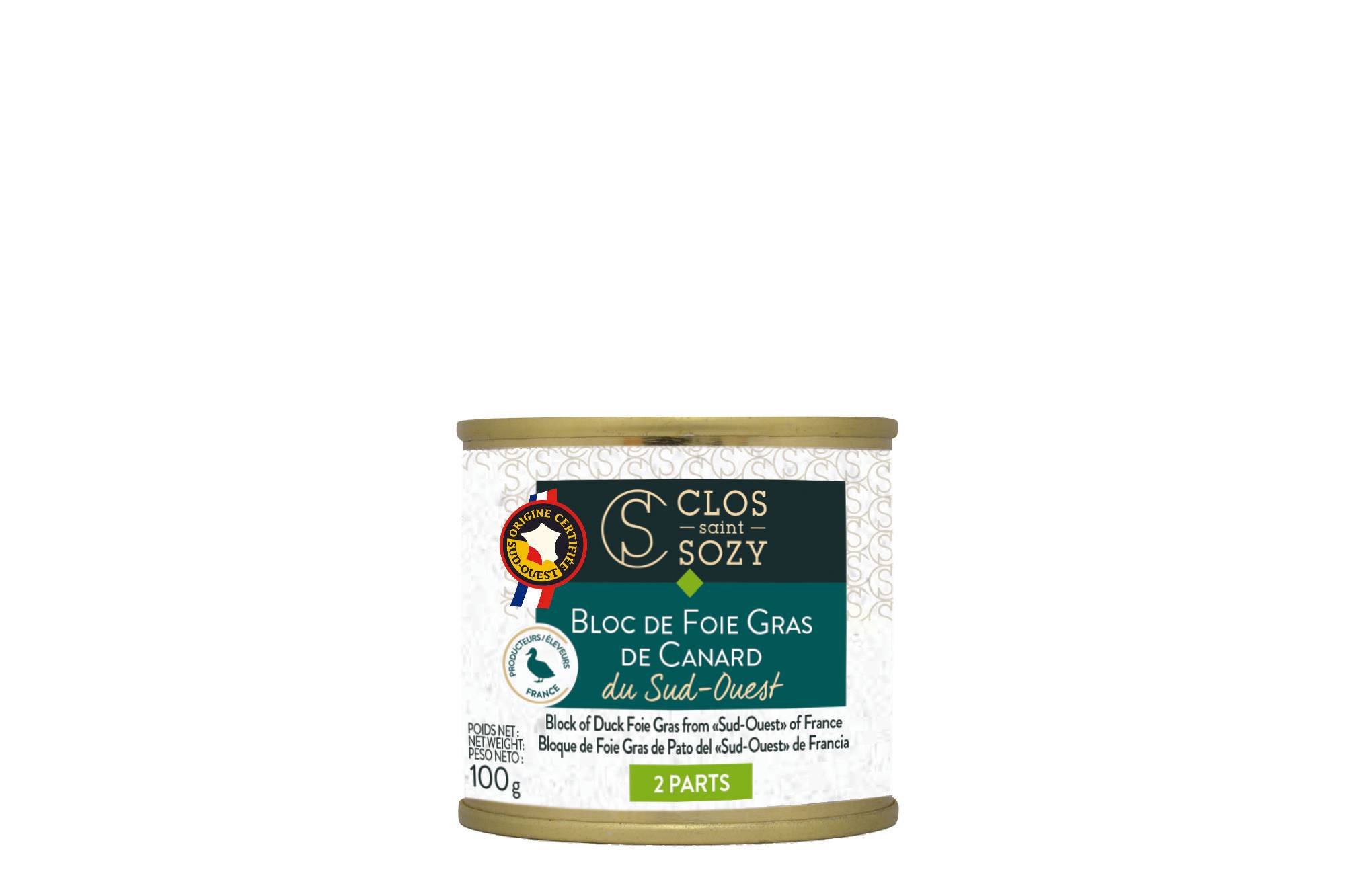 Clos Saint Sozy - BLOC DE FOIE GRAS DE CANARD DU SUD-OUEST 100G CONSERVE BOITE
