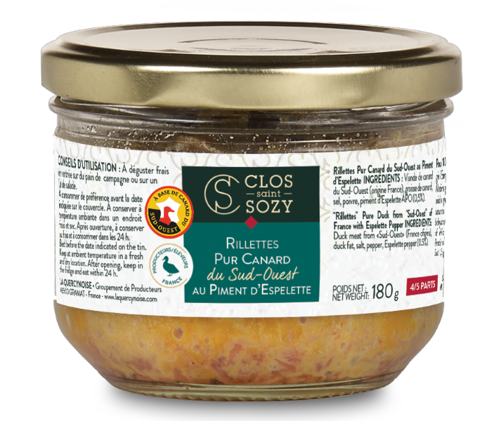 Clos Saint Sozy - Rillettes de pato del Suroeste con pimiento de Espelette 180 g - Clos Saint Sozy